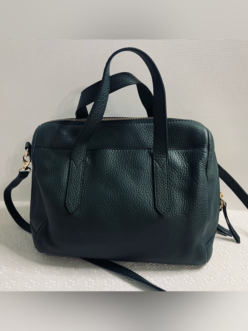 FOSSIL Sydney Satchel- Pine Green Shoulder Crossbody Handbag Keyfob - Picture 10 of 15